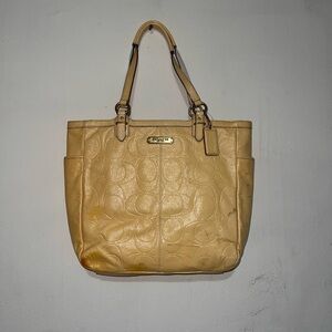 Vintage Coach Bag 90s Y2K Yellow Patent Leather Read Tote Bag Rare Purse